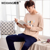 Cotton Long Sleeve O-neck Pajama For Men Spring Autumn Men Pajamas Set Women Sleepshirts Couple Striped Sleepwear Homewear