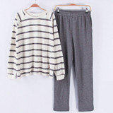 Cotton Long Sleeve O-neck Pajama For Men Spring Autumn Men Pajamas Set Women Sleepshirts Couple Striped Sleepwear Homewear