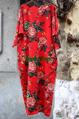 Cotton Linen Vintage Bird Flower Pint V-neck Three Quarter Sleeve Washed Women Dress Plus Size Loose 2017 New Spring Women Robe