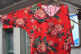 Cotton Linen Vintage Bird Flower Pint V-neck Three Quarter Sleeve Washed Women Dress Plus Size Loose 2017 New Spring Women Robe