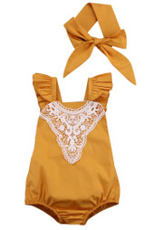 Cotton Kids Baby Girl One-pieces Romper Sleeveless Jumpsuit Lace Sunsuit Outfits With Headband