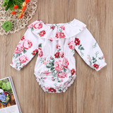 Cotton Infant Baby Girls Long Sleeve Floral Romper Peter Pan Collar Jumpsuit Sunsuit Outfits Clothing