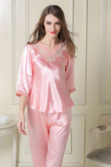 COSWE Plus Size Pajamas Woman Pink White Silk Satin Pajamas Suit Pijama For Women Homewear Women's Pyjamas Set Home Clothing XXL