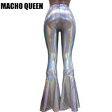 Holographic Boho Dance Leggings Mermaid Costumes Clothing Women Flare Bell Bottom Pants Leggings Rave Festival Clothes Outfits