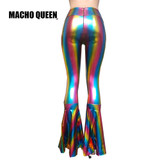 Holographic Boho Dance Leggings Mermaid Costumes Clothing Women Flare Bell Bottom Pants Leggings Rave Festival Clothes Outfits