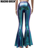 Holographic Boho Dance Leggings Mermaid Costumes Clothing Women Flare Bell Bottom Pants Leggings Rave Festival Clothes Outfits