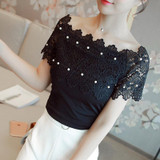 Hollow Out Women Sexy Short Sleeve Blouse Ladies Fashion Elegant Blouses Women Lace Patchwork Blouse Shirt Casual Women Top 80F