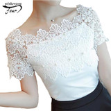 Hollow Out Women Sexy Short Sleeve Blouse Ladies Fashion Elegant Blouses Women Lace Patchwork Blouse Shirt Casual Women Top 80F