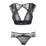 Hollow transparent lace sexy underwear vest no rims bra sets Deep V