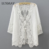 Hollow Out White Lace Blouse Kimono Summer 2018 Casual Loose Woman Shirt Fashion Half Sleeve Kimono Cardigan Blouses Women Tops