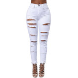 Hollow Out Jeans Woman 2017 High Waist Jeans Female Hole Elastic Plus Size Ripped Jeans For Women Vintage Skinny Pencil Pants