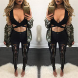 Hollow Out Bandage Pencil Pants Women High Waist Stretch Fitness Lulu Leggings Ladies Girl Lacing Up Stylish Sexy Party Trousers