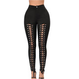 Hollow Out Bandage Pencil Pants Women High Waist Stretch Fitness Lulu Leggings Ladies Girl Lacing Up Stylish Sexy Party Trousers
