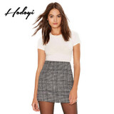 Hodoyi Office Lady Autumn Winter Fashion Women Skirts Bodycon Plaid Zipper Woollen Skirt Brief High Waist Thickening Skirt