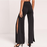 Hodoyi Floral Embroidery Black Pants Women Leg Split High Waist Palazzo Pants Ladies Vintage Casual Slim Pant Female
