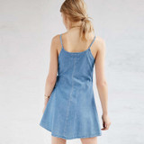 Hodoyi Denim Blue Mini Dress Women Sleeveless Backless Spaghetti Strap Vestido Ladies Cute Elegant Summer Boycon Dress Female