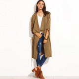 Hodoyi Chic Women Trench Coats Autumn Streetwear Double Pockets Button Elegant Basic Coat Brown Casual Loose Soft Female Outwear