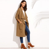 Hodoyi Chic Women Trench Coats Autumn Streetwear Double Pockets Button Elegant Basic Coat Brown Casual Loose Soft Female Outwear