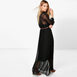 Hodoyi Elegant Black Women Dress Long Sleeves Floral Embroidered Women Dress Casual Party Club Vintage Maxi Dress Vestidos