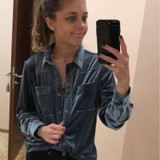 Hodoyi Blue Vintage Casual Women Blouse Shirt Slim Chic Female Velvet Blouse Single Breasted Elegant Vintage Basic Blouse