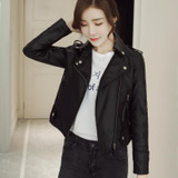 HLMFS2017 spring autumn Leather Jacket Women Punk Rock Leather coat Rivet Motorcycle Biker Female Coat Jaqueta Women's Outerwear