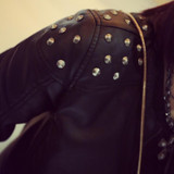 HLMFS2017 Women's punk RIVETS STUDDED Motorcycle PU Leather Spike Jacket autumn spring european style  outerwear women coats