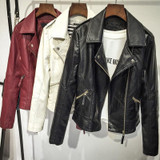HLMFS2017 New Fashion spring Autumn Winter Women fashion red black Leather Jackets Pu Zippers  Motorcycle Jacket Coat outerwear