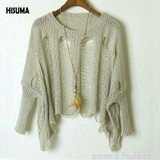 HISUMA 2017 Spring autumn new Women's Loose Hollow Bat Perspective Long-sleeved Sweaters Women Pullovers Female Sweater