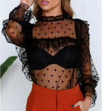 hirigin Women blouse 2018 Lace black white See-through Sheer Mesh Blouse Long Sleeve Casual Top Tee blouse women
