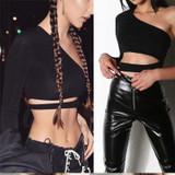 hirigin Off One Shoulder T Shirt Women Crop Tops 2017 Autumn New Fashion Long Sleeve Sexy Tee Shirts Women Casual T-shirts Femme