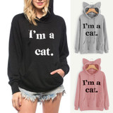 hirigin Japanese Kawaii Hoodies Women I am a cat letter Sweatshirts With Ears Cute Winter Lovely Hooded Hoodies female