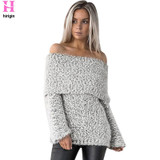 HIRIGIN 2017 Autumn Women Off Shoulder Sweater Female Casual Long Sleeve Knitted Sweater Outwear Solid Sweater Top for Women