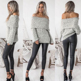 HIRIGIN 2017 Autumn Women Off Shoulder Sweater Female Casual Long Sleeve Knitted Sweater Outwear Solid Sweater Top for Women