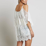 Hippie Women Beach Dress Sexy Strap Sheer Floral Lace Embroidered Crochet Summer Dresses Boho White Dress Vestidos
