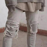 Hiphop streetwear pants High Quality Mens Ripped Jeans Cotton Slim Fit Motorcycle Jeans Men Vintage Distressed Denim Jeans