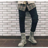 Hiphop streetwear pants High Quality Mens Ripped Jeans Cotton Slim Fit Motorcycle Jeans Men Vintage Distressed Denim Jeans