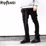 HIPFANDI Newest Hip Hop Men fear of god fog justin bieber style skinny slim long stripe zippers pants jogger in kanye west