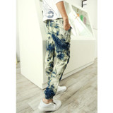 Hip Hop Pants Harem Pants Long Style Floral Print Cotton Linen Strip Elastic Waist Pants Trousers Men Jogger Pants