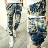 Hip Hop Pants Harem Pants Long Style Floral Print Cotton Linen Strip Elastic Waist Pants Trousers Men Jogger Pants