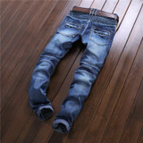 Hip Hop Mens Motorcycle Jeans Blue Slim fit Biker Jeans Mens Pleated Straight Denim Pants Z1218 Hip Hop Mens Motorcycle Jeans Blue Slim fit Biker Jeans Mens Pleated Straight Denim Pants Z1218