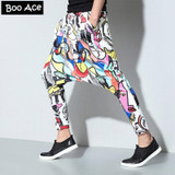 Hip Hop Men Casual Harem Pants Ankel-Length Big Crotch Elastic Waist Casual loose pants pencil calf