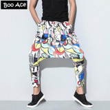 Hip Hop Men Casual Harem Pants Ankel-Length Big Crotch Elastic Waist Casual loose pants pencil calf
