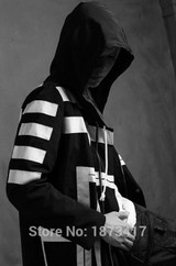2017 Newest Men Fashion Hooded Long Jacket Trench Coat Black White Color Windbreaker Overcoat Street  Hip-hop Outerwear