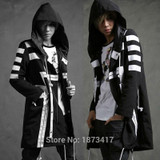 2017 Newest Men Fashion Hooded Long Jacket Trench Coat Black White Color Windbreaker Overcoat Street  Hip-hop Outerwear