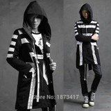 2017 Newest Men Fashion Hooded Long Jacket Trench Coat Black White Color Windbreaker Overcoat Street  Hip-hop Outerwear