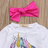 2017 Newborn Baby Unicorn Clothes Long Sleeve Gold Heart Pullover Tops +Rose Red Pant Legging Headband 3PCS Outfit Kids Clothing