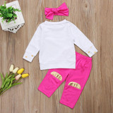 2017 Newborn Baby Unicorn Clothes Long Sleeve Gold Heart Pullover Tops +Rose Red Pant Legging Headband 3PCS Outfit Kids Clothing