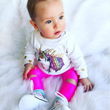 2017 Newborn Baby Unicorn Clothes Long Sleeve Gold Heart Pullover Tops +Rose Red Pant Legging Headband 3PCS Outfit Kids Clothing