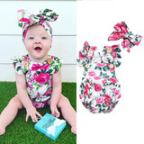 2017 Newborn Baby Rompers Cotton Floral Baby Jumpsuits Girl Romper Costume Overalls girls Clothes Photo Props With Headband