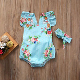 2017 Newborn Baby Girls Floral One-pieces Romper Sunsuit Headband Clothes Set Baby Clothing 0-24M